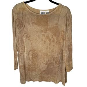 Chico's Design Size 2 LARGE Slinky Travelers Style Beige 3/4 Sleeve Top